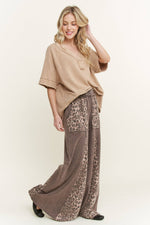 Mineral Washed Leopard Animal Print Flare Pants HP5783P1: Charcoal / S-M-L / 2-2-2