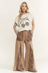 Mineral Washed Leopard Animal Print Flare Pants HP5783P1: Charcoal / S-M-L / 2-2-2