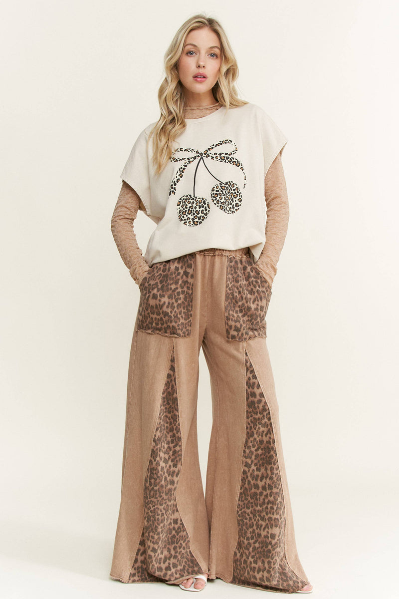 Mineral Washed Leopard Animal Print Flare Pants HP5783P1: Charcoal / S-M-L / 2-2-2