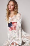 Long sleeve American flag hoodie top Beige
