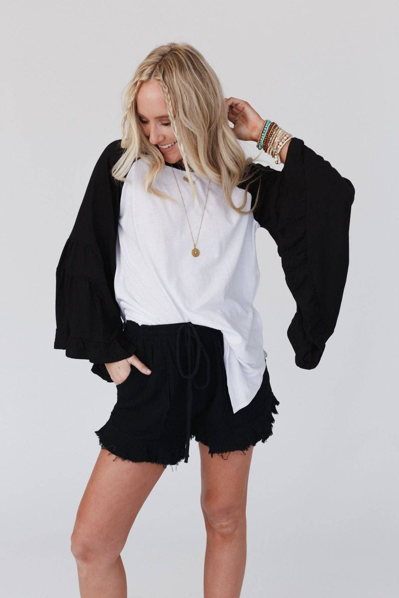 Bell Sleeve Baseball Tee - Black Sleeves