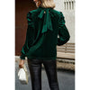 Knot Back Cut Out Mock Neck Solid Velvet Blouse: WINE / S