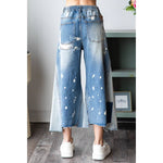 WASHED CROPPED DENIM JEANS: DENIM / S-M-L-XL(2-2-2-2)