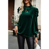 Knot Back Cut Out Mock Neck Solid Velvet Blouse: WINE / L