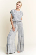 Mineral Washed Tiered Wide Leg Pants HP5033P1: Silver Grey / S-M-L / 2-2-2
