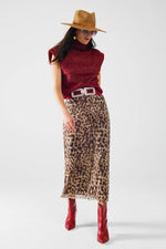 Sheer long leopard print bodycon midi skirt: Brown / Large