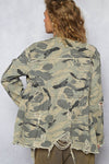 Zipper waist tie camo jacket
