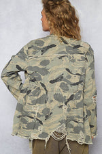 Zipper waist tie camo jacket