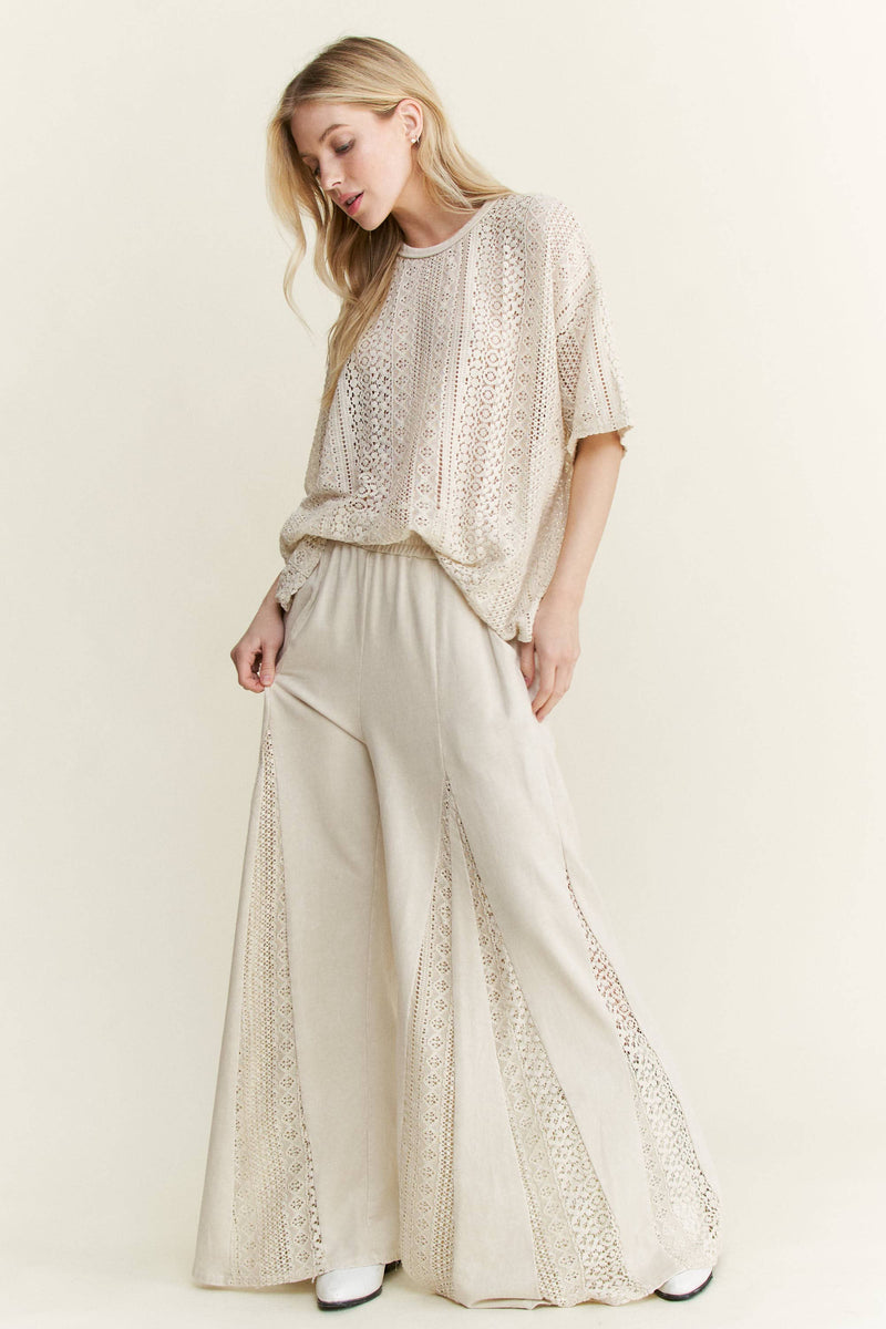 MineralWashed Lace summer blouse top HT6394 : Natural / S-M-L / 2-2-2