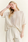 MineralWashed Lace summer blouse top HT6394 : Natural / S-M-L / 2-2-2
