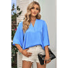 V Neck Chiffon High Low Hem Blouse: BLACK / L