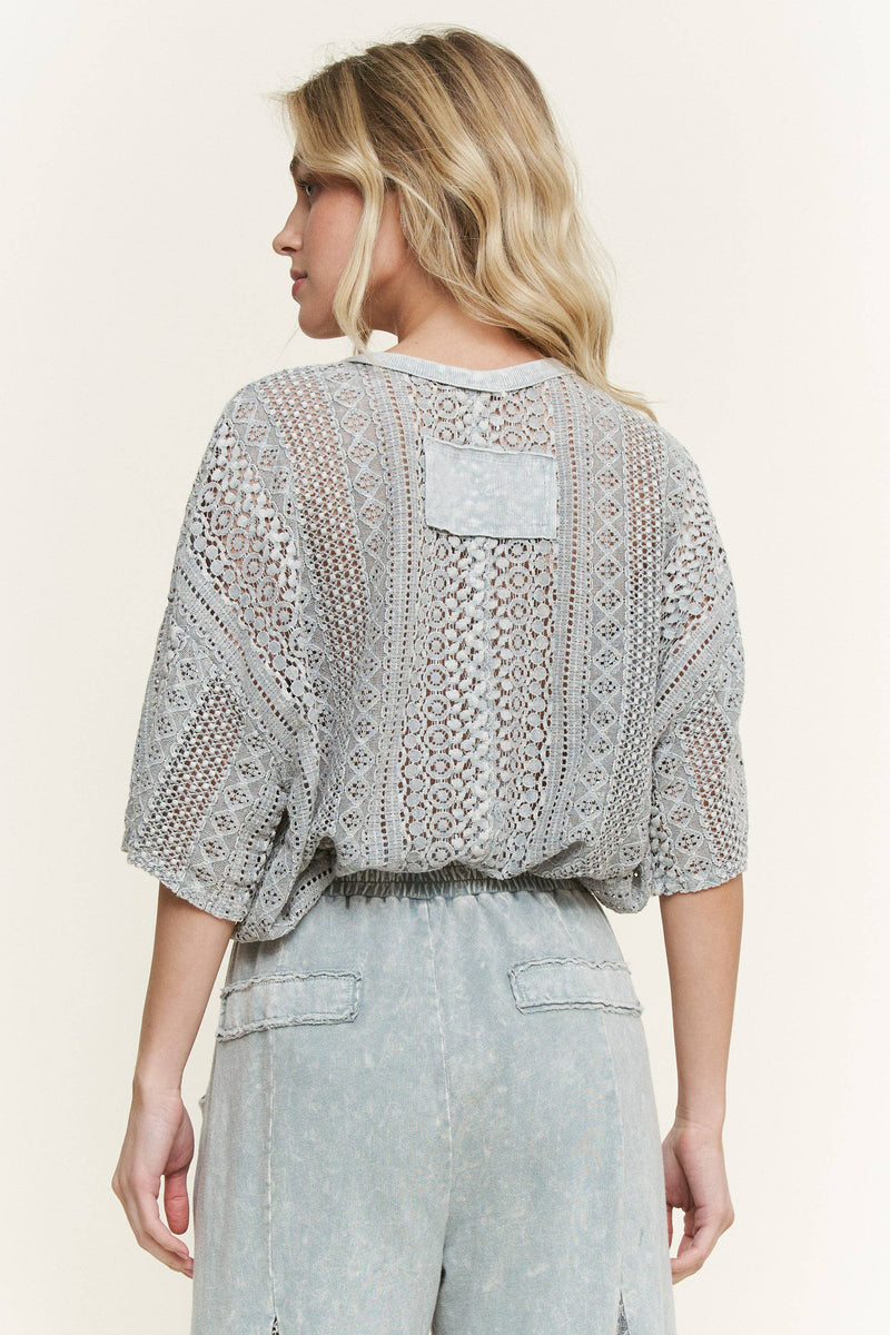 MineralWashed Lace summer blouse top HT6394 : Natural / S-M-L / 2-2-2