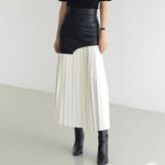 HIGH WAIST PATCHWORK PLEATED COLOR SKIRT: BLACKWHITE