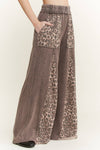 Mineral Washed Leopard Animal Print Flare Pants HP5783P1: Charcoal / S-M-L / 2-2-2