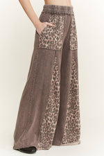 Mineral Washed Leopard Animal Print Flare Pants HP5783P1: Charcoal / S-M-L / 2-2-2