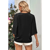 V Neck Chiffon High Low Hem Blouse: BLACK / S