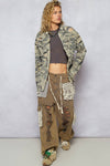 Zipper waist tie camo jacket