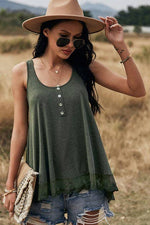 Scoop Neck Solid Loose Tank Top: 60%Polyester 35%Viscose    5%Spandex / OLIVE / M