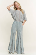 Mineral Washed Lace Flare Hippie boho Pants HP6566: Natural / S-M-L/ 2-2-2