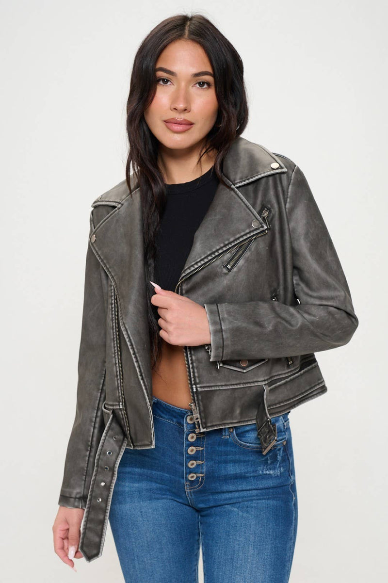 Spring Biker Jacket with Belt