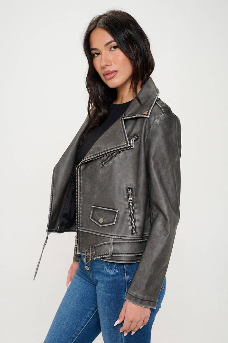 Spring Biker Jacket with Belt