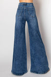 Embellished wide leg stretch medium blue denim jeans