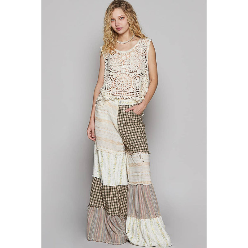 Round neck sleeveless crochet top: NATURAL / OS