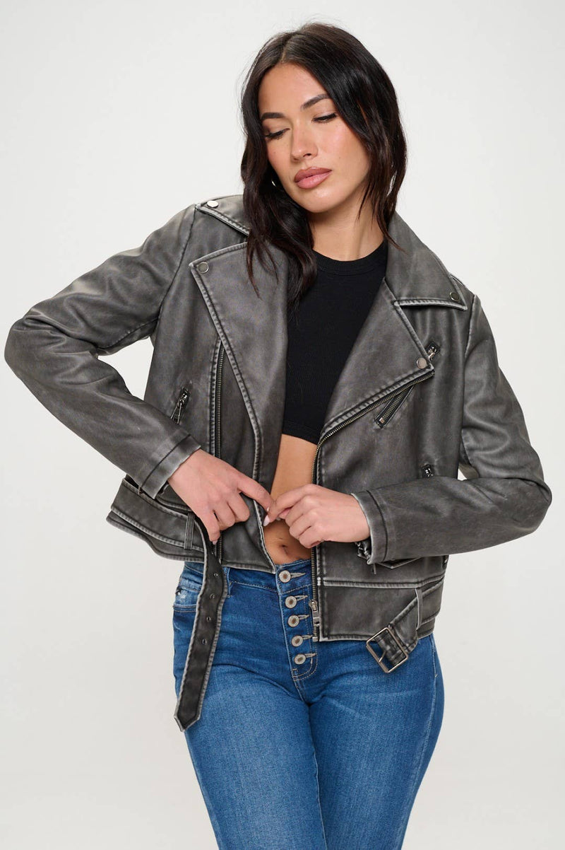 Spring Biker Jacket with Belt