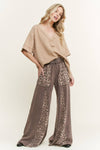 Mineral Washed Leopard Animal Print Flare Pants HP5783P1: Charcoal / S-M-L / 2-2-2