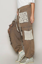 Vintage wash crochet patches distress jogger pants SALE: CAMO / S