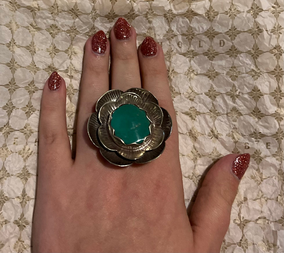 Green Turquoise Blooming Flower Ring