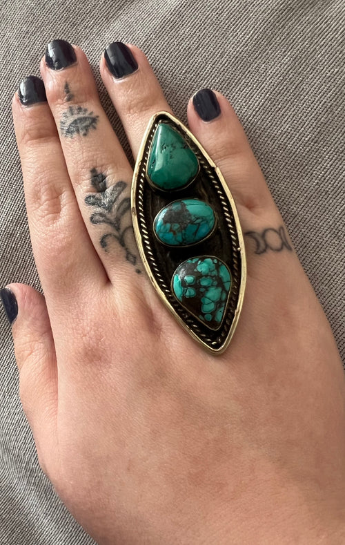 Triple Turquoise Shield Ring (#4)