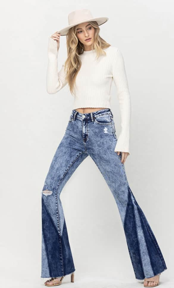 Flying Monkey denim flare with dark wash detail